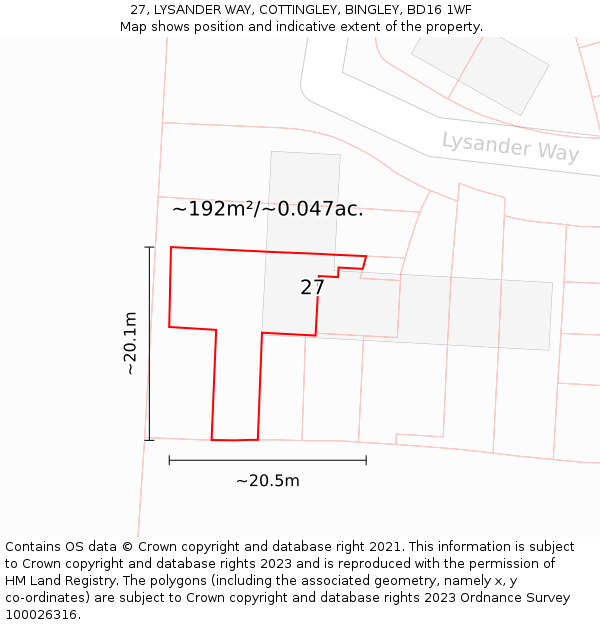 27, LYSANDER WAY, COTTINGLEY, BINGLEY, BD16 1WF: Plot and title map