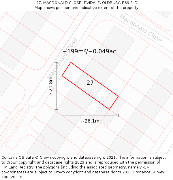 27, MACDONALD CLOSE, TIVIDALE, OLDBURY, B69 3LD: Plot and title map