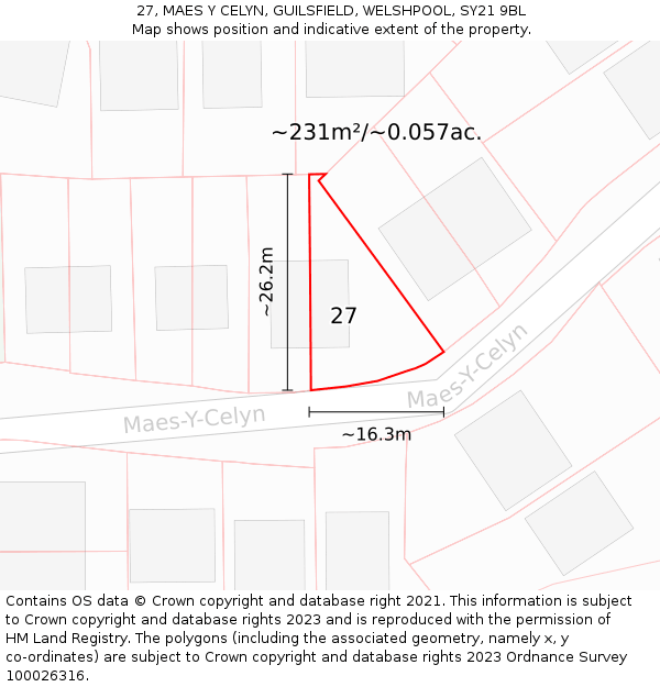 27, MAES Y CELYN, GUILSFIELD, WELSHPOOL, SY21 9BL: Plot and title map