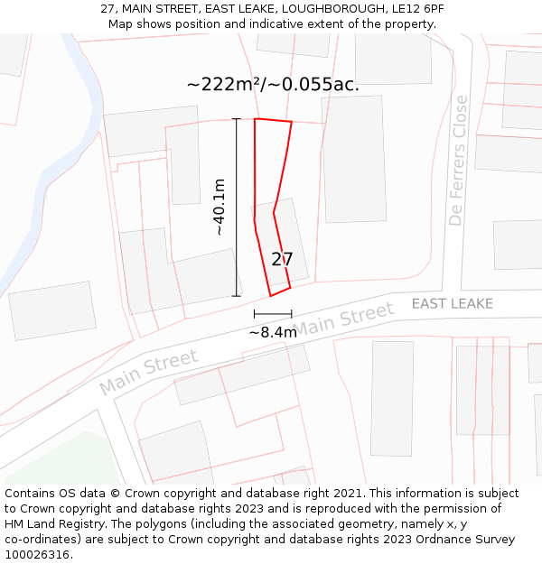 27, MAIN STREET, EAST LEAKE, LOUGHBOROUGH, LE12 6PF: Plot and title map