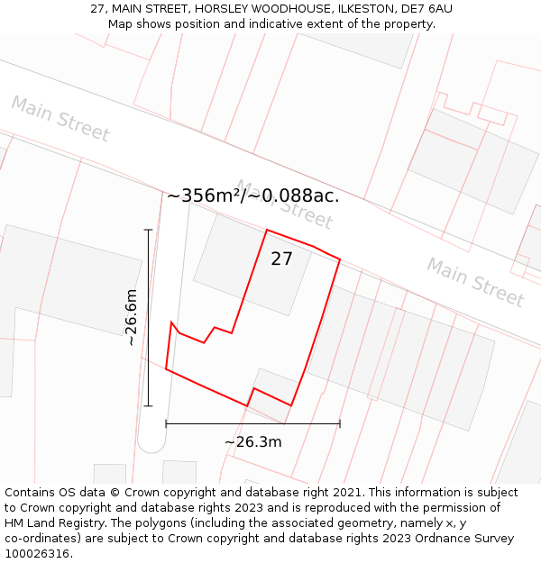 27, MAIN STREET, HORSLEY WOODHOUSE, ILKESTON, DE7 6AU: Plot and title map