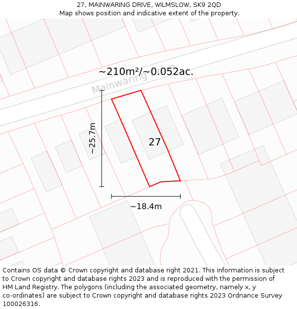 27, MAINWARING DRIVE, WILMSLOW, SK9 2QD: Plot and title map