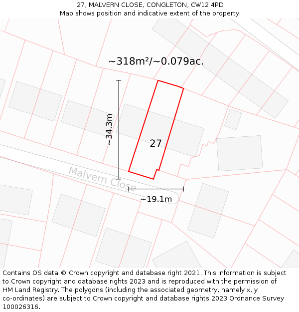 27, MALVERN CLOSE, CONGLETON, CW12 4PD: Plot and title map
