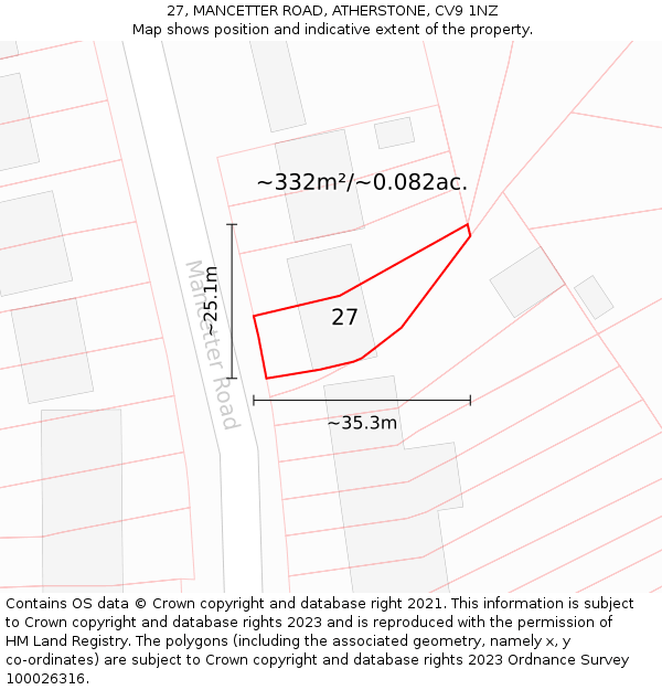 27, MANCETTER ROAD, ATHERSTONE, CV9 1NZ: Plot and title map