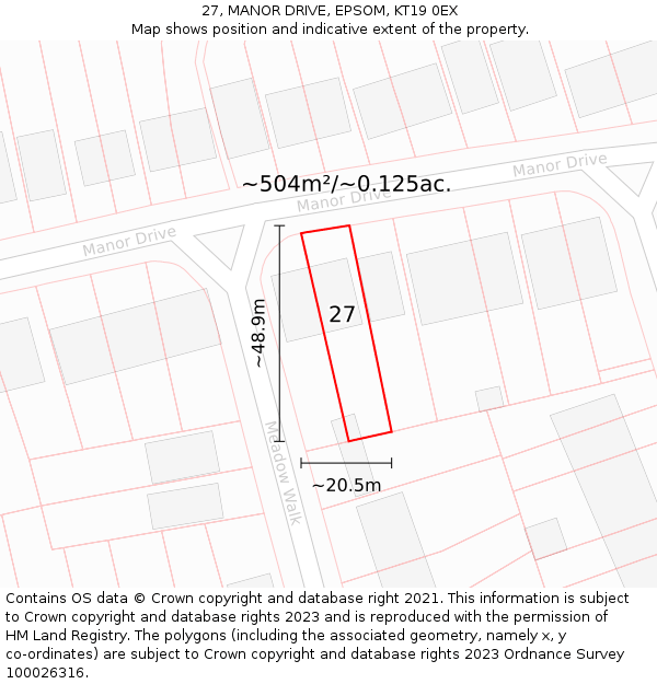 27, MANOR DRIVE, EPSOM, KT19 0EX: Plot and title map