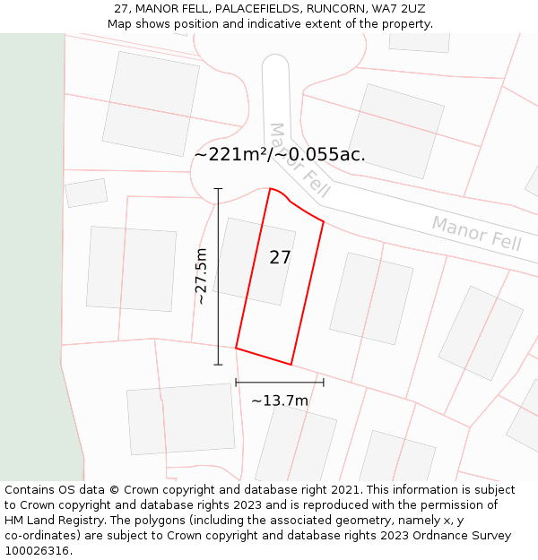 27, MANOR FELL, PALACEFIELDS, RUNCORN, WA7 2UZ: Plot and title map