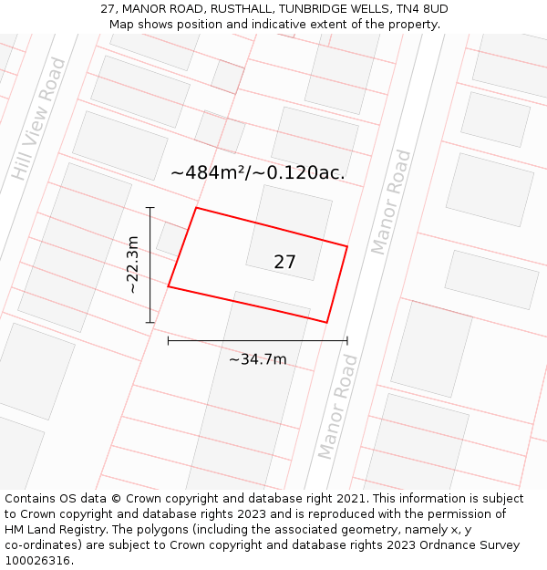 27, MANOR ROAD, RUSTHALL, TUNBRIDGE WELLS, TN4 8UD: Plot and title map