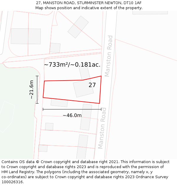 27, MANSTON ROAD, STURMINSTER NEWTON, DT10 1AF: Plot and title map