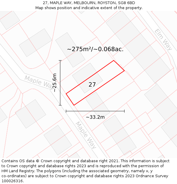 27, MAPLE WAY, MELBOURN, ROYSTON, SG8 6BD: Plot and title map