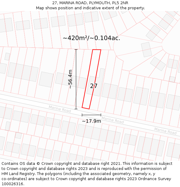 27, MARINA ROAD, PLYMOUTH, PL5 2NR: Plot and title map