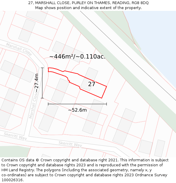 27, MARSHALL CLOSE, PURLEY ON THAMES, READING, RG8 8DQ: Plot and title map