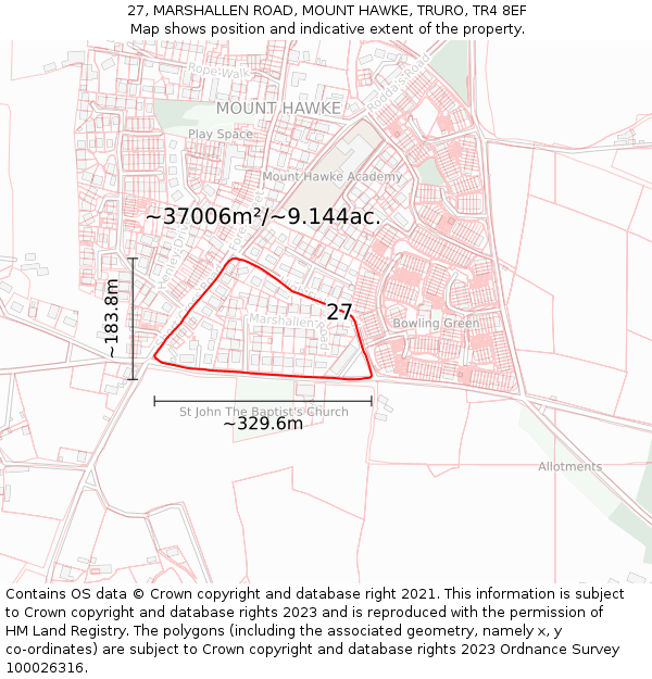 27, MARSHALLEN ROAD, MOUNT HAWKE, TRURO, TR4 8EF: Plot and title map