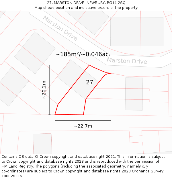 27, MARSTON DRIVE, NEWBURY, RG14 2SQ: Plot and title map