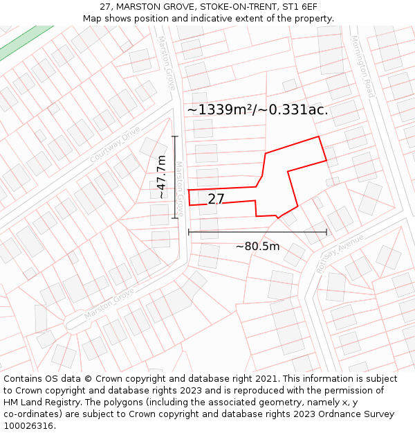 27, MARSTON GROVE, STOKE-ON-TRENT, ST1 6EF: Plot and title map