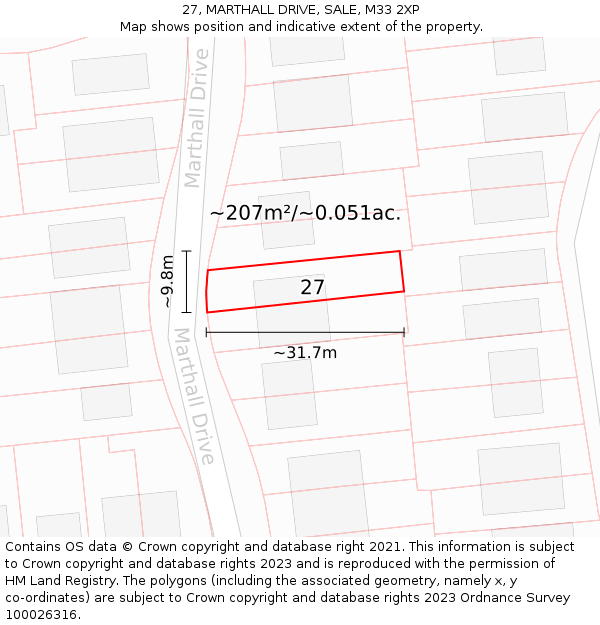 27, MARTHALL DRIVE, SALE, M33 2XP: Plot and title map