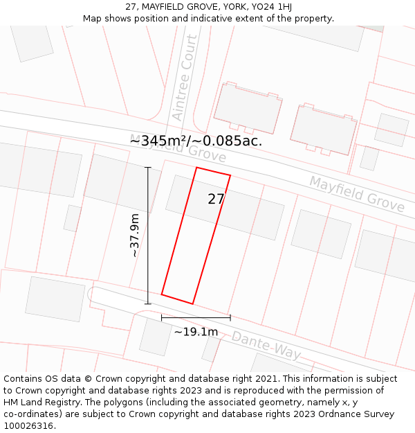 27, MAYFIELD GROVE, YORK, YO24 1HJ: Plot and title map