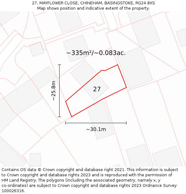 27, MAYFLOWER CLOSE, CHINEHAM, BASINGSTOKE, RG24 8XS: Plot and title map