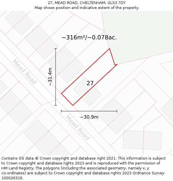 27, MEAD ROAD, CHELTENHAM, GL53 7DY: Plot and title map