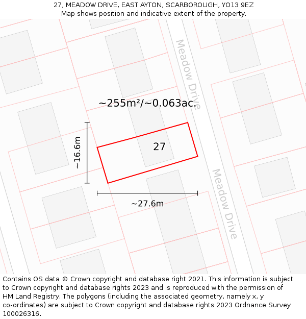 27, MEADOW DRIVE, EAST AYTON, SCARBOROUGH, YO13 9EZ: Plot and title map