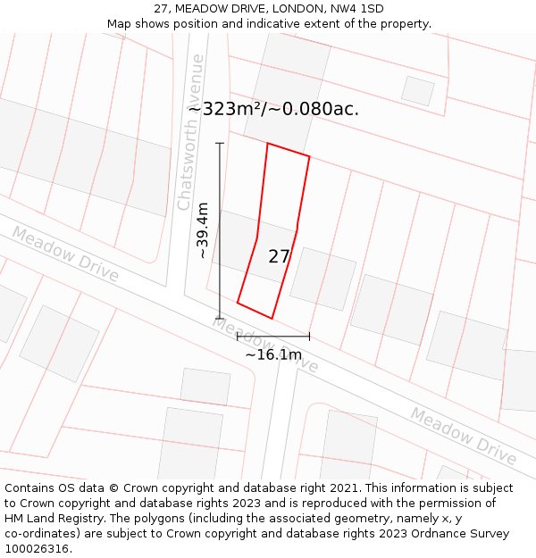 27, MEADOW DRIVE, LONDON, NW4 1SD: Plot and title map