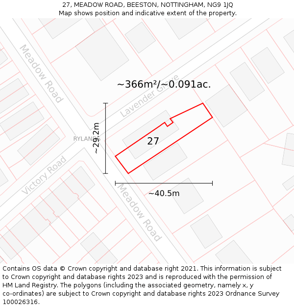 27, MEADOW ROAD, BEESTON, NOTTINGHAM, NG9 1JQ: Plot and title map