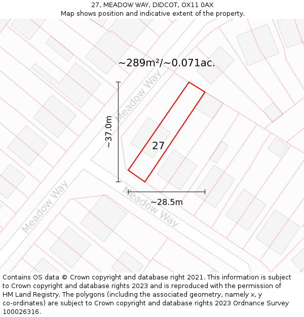 27, MEADOW WAY, DIDCOT, OX11 0AX: Plot and title map