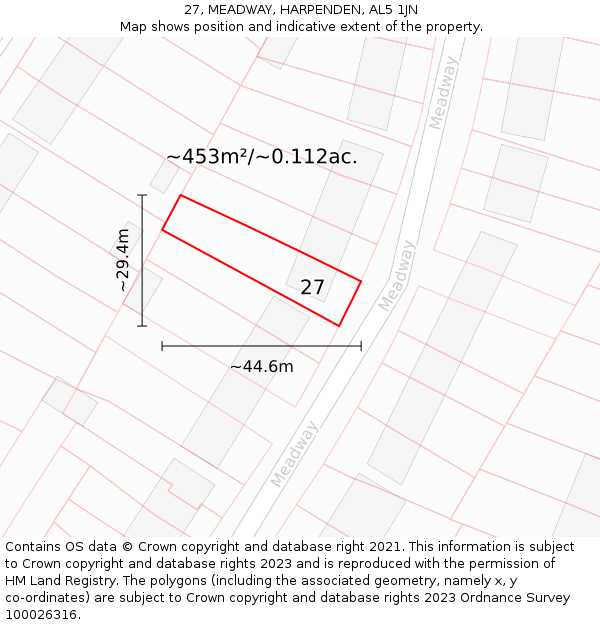 27, MEADWAY, HARPENDEN, AL5 1JN: Plot and title map