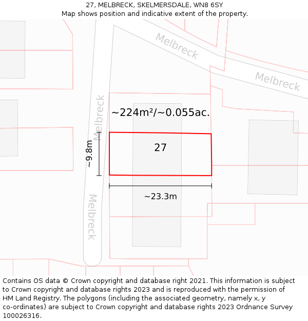 27, MELBRECK, SKELMERSDALE, WN8 6SY: Plot and title map
