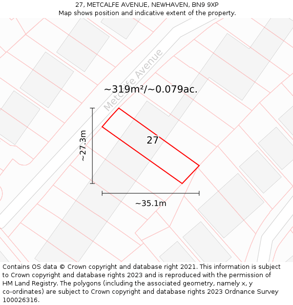 27, METCALFE AVENUE, NEWHAVEN, BN9 9XP: Plot and title map