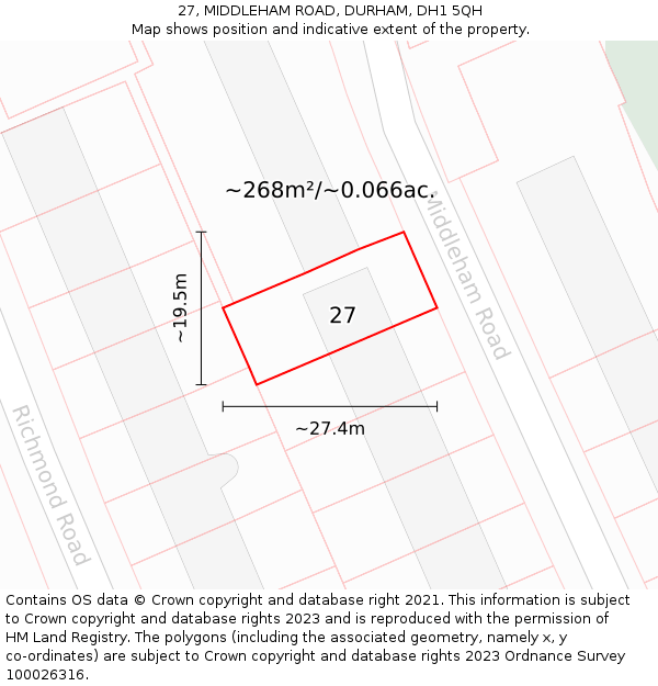 27, MIDDLEHAM ROAD, DURHAM, DH1 5QH: Plot and title map