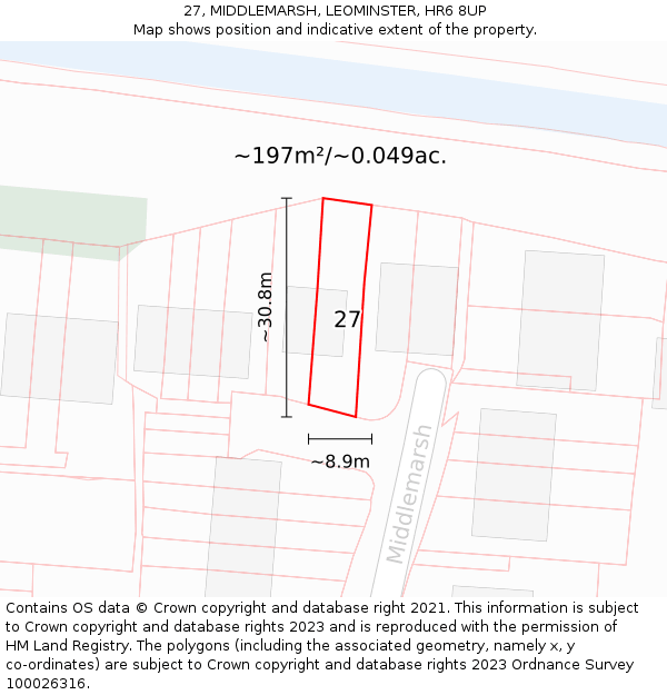 27, MIDDLEMARSH, LEOMINSTER, HR6 8UP: Plot and title map