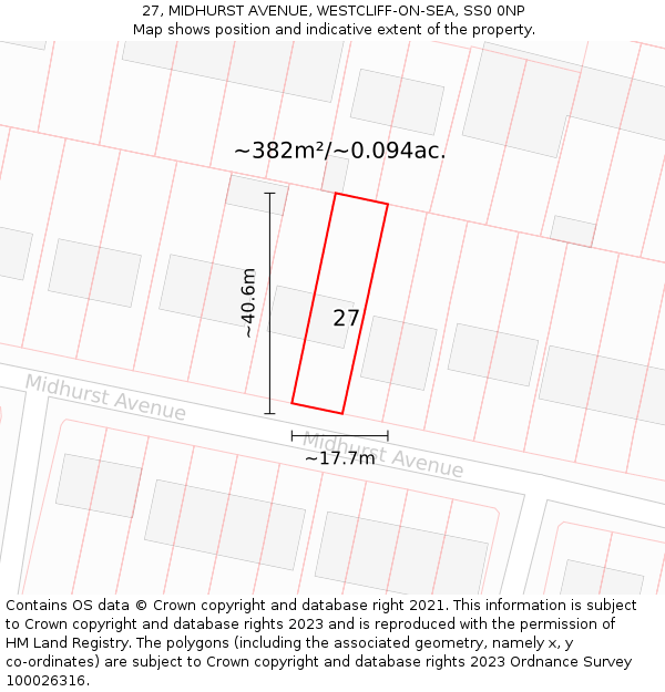 27, MIDHURST AVENUE, WESTCLIFF-ON-SEA, SS0 0NP: Plot and title map