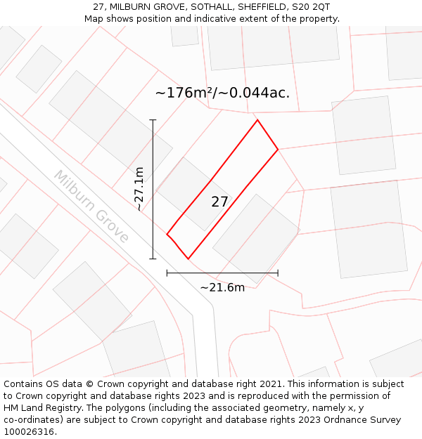 27, MILBURN GROVE, SOTHALL, SHEFFIELD, S20 2QT: Plot and title map