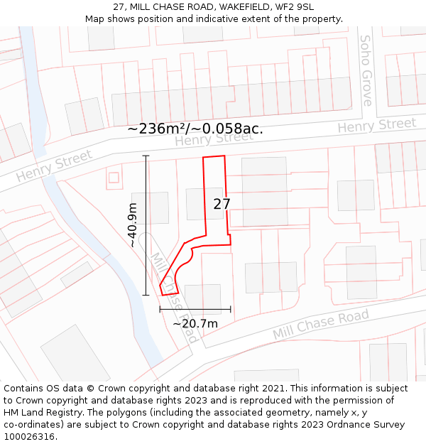 27, MILL CHASE ROAD, WAKEFIELD, WF2 9SL: Plot and title map