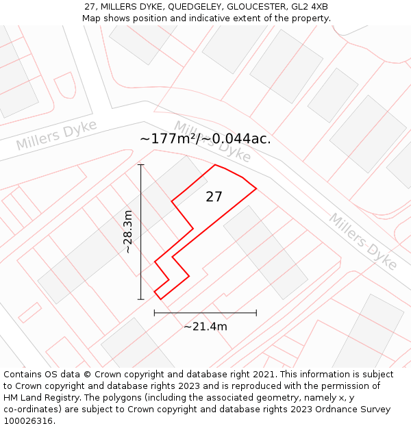 27, MILLERS DYKE, QUEDGELEY, GLOUCESTER, GL2 4XB: Plot and title map