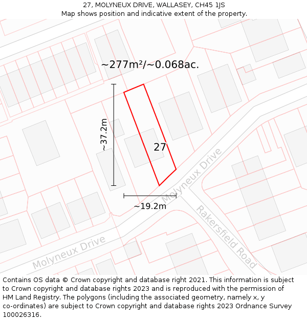 27, MOLYNEUX DRIVE, WALLASEY, CH45 1JS: Plot and title map