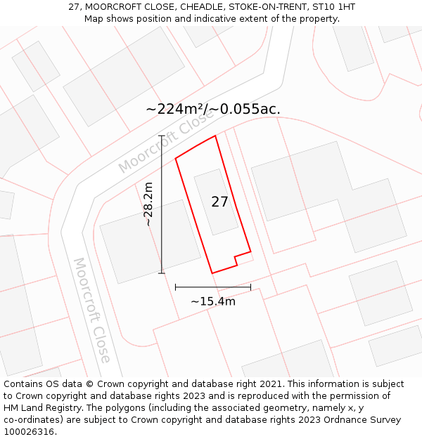 27, MOORCROFT CLOSE, CHEADLE, STOKE-ON-TRENT, ST10 1HT: Plot and title map