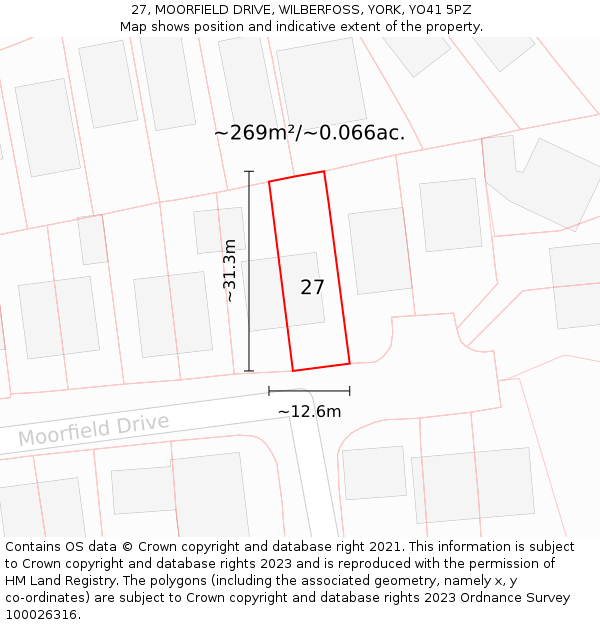 27, MOORFIELD DRIVE, WILBERFOSS, YORK, YO41 5PZ: Plot and title map