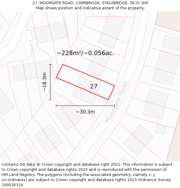 27, MOORGATE ROAD, CARRBROOK, STALYBRIDGE, SK15 3NF: Plot and title map