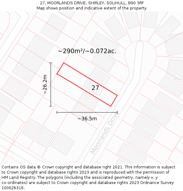 27, MOORLANDS DRIVE, SHIRLEY, SOLIHULL, B90 3RF: Plot and title map