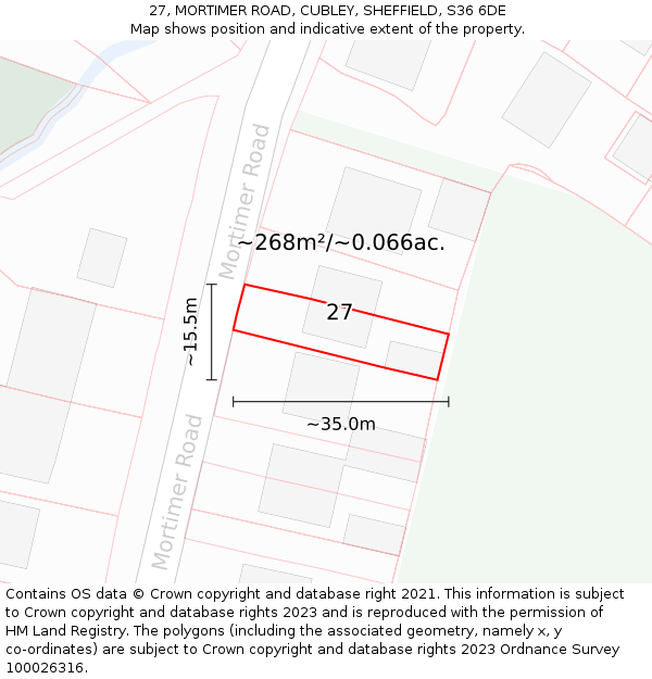 27, MORTIMER ROAD, CUBLEY, SHEFFIELD, S36 6DE: Plot and title map