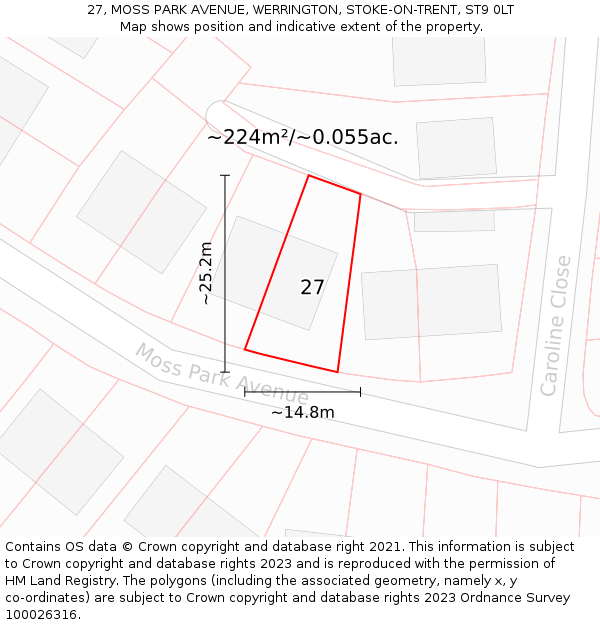 27, MOSS PARK AVENUE, WERRINGTON, STOKE-ON-TRENT, ST9 0LT: Plot and title map