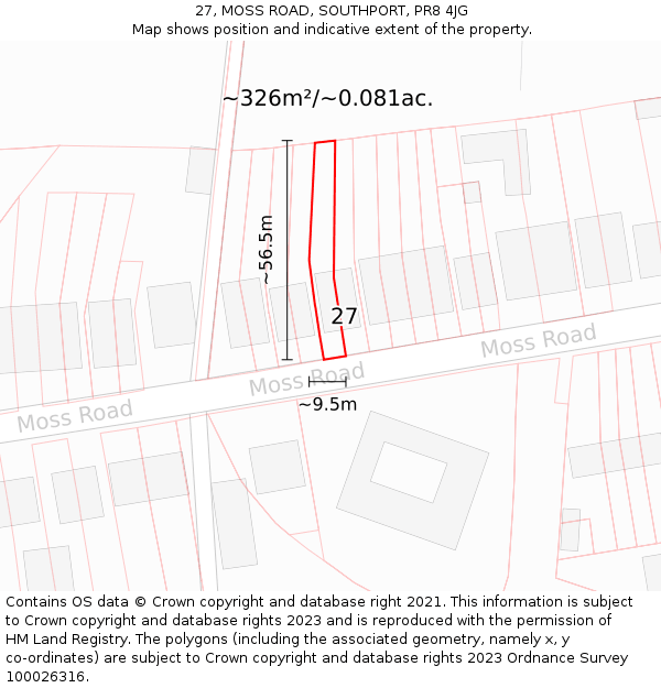 27, MOSS ROAD, SOUTHPORT, PR8 4JG: Plot and title map