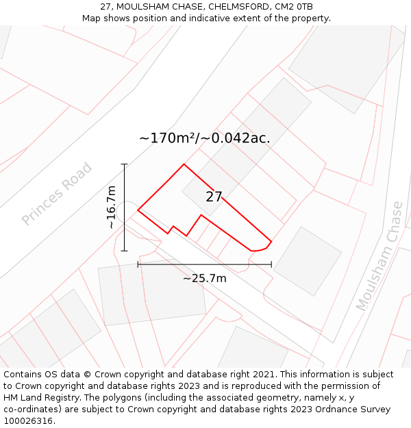 27, MOULSHAM CHASE, CHELMSFORD, CM2 0TB: Plot and title map