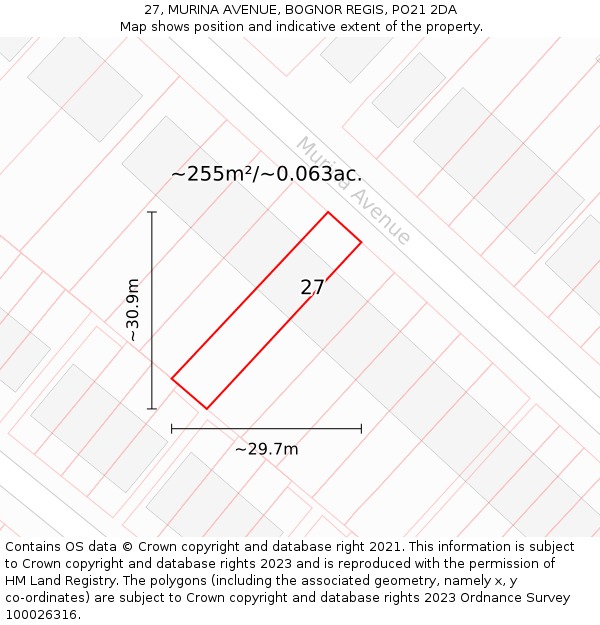 27, MURINA AVENUE, BOGNOR REGIS, PO21 2DA: Plot and title map