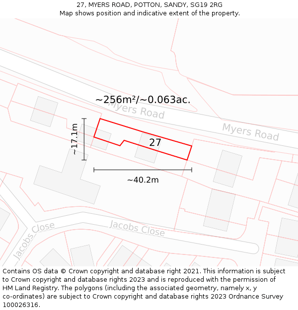 27, MYERS ROAD, POTTON, SANDY, SG19 2RG: Plot and title map