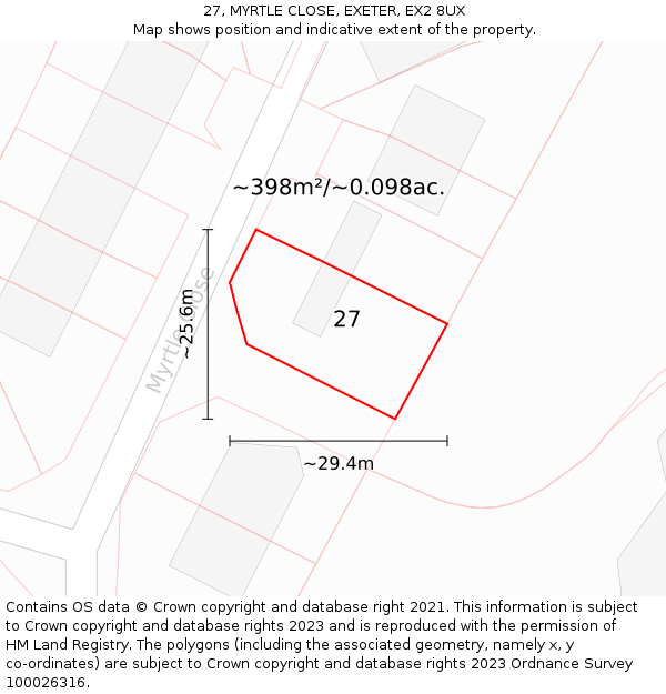 27, MYRTLE CLOSE, EXETER, EX2 8UX: Plot and title map