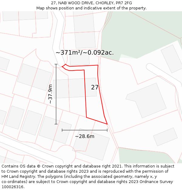 27, NAB WOOD DRIVE, CHORLEY, PR7 2FG: Plot and title map