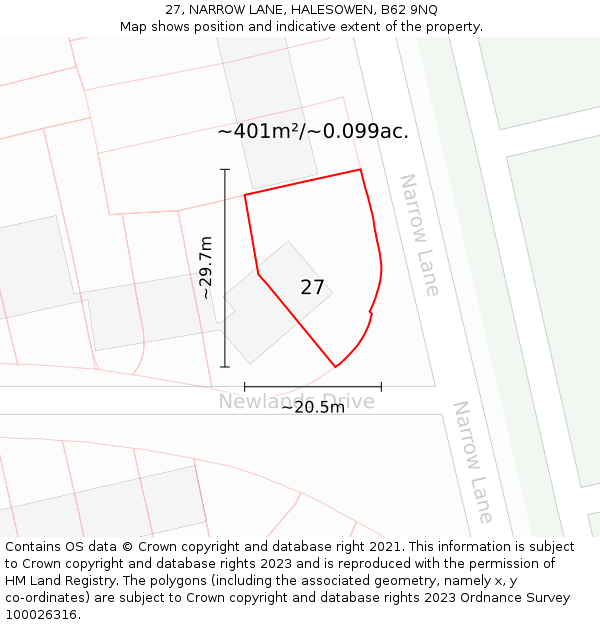 27, NARROW LANE, HALESOWEN, B62 9NQ: Plot and title map