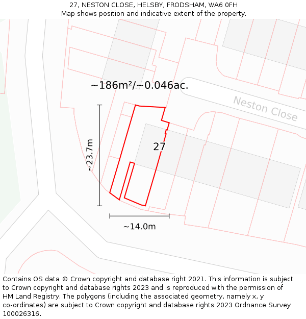 27, NESTON CLOSE, HELSBY, FRODSHAM, WA6 0FH: Plot and title map